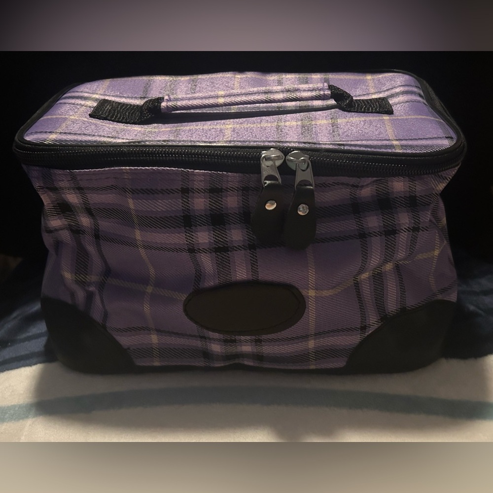 Plaid Purple and Black Toiletry  Bag